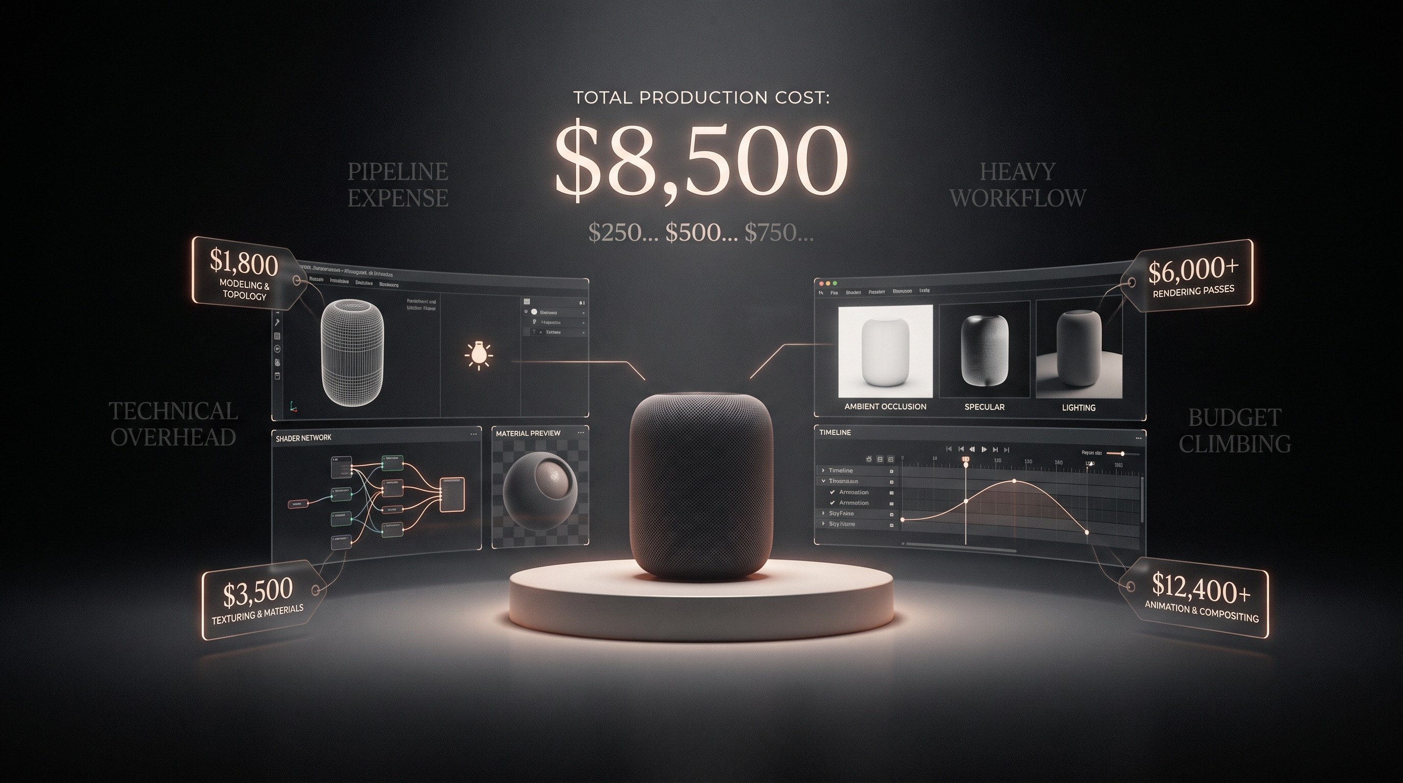 A product rebuilt inside a heavy, technical 3D production pipeline